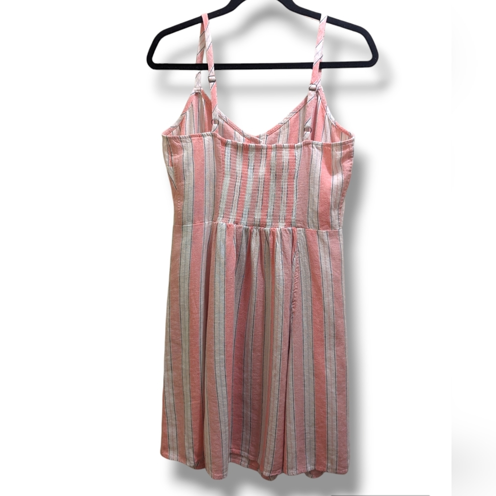 GAP Sleeveless V-Neck Button Front Linen Blend Pink & White Stripe Mini Dress- M - Picture 5 of 13